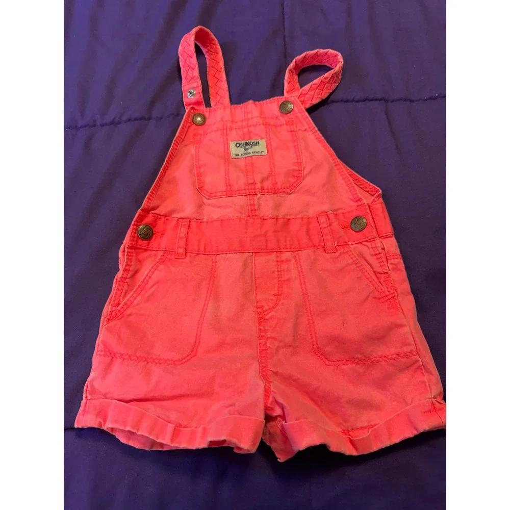 OshKosh Bgosh Neon Pink Braided Strap Cotton Shortall Overalls 18M